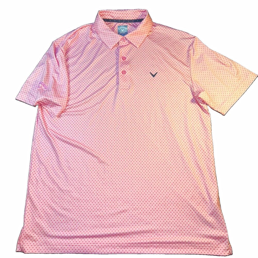 Callaway Opti-Dri Golf Polo Shirt Men’s M Pink Geometric Stretch Short Sleeve